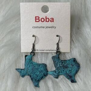 Texas HEY YA’LL engraved Earring - burnished turquoise